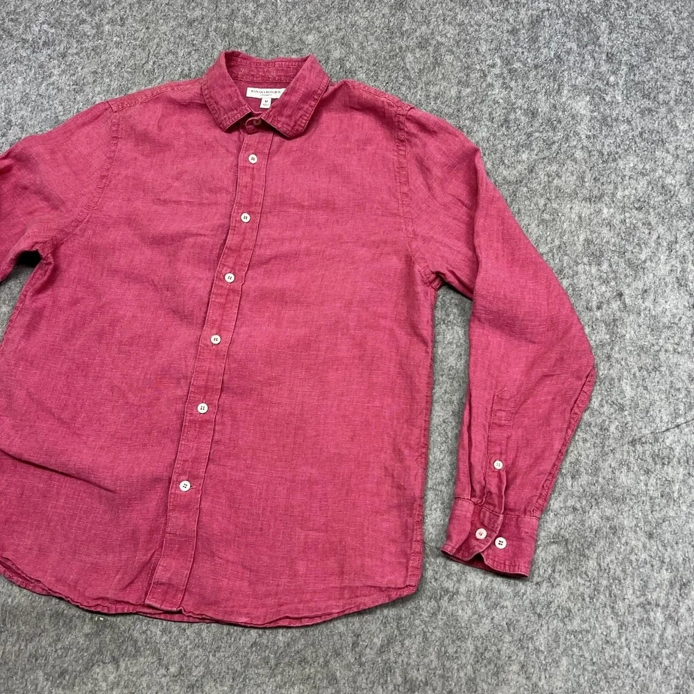 Banana Republic Shirt Mens M Pink Linen Long Sleeve Button Standard Fit Casual
